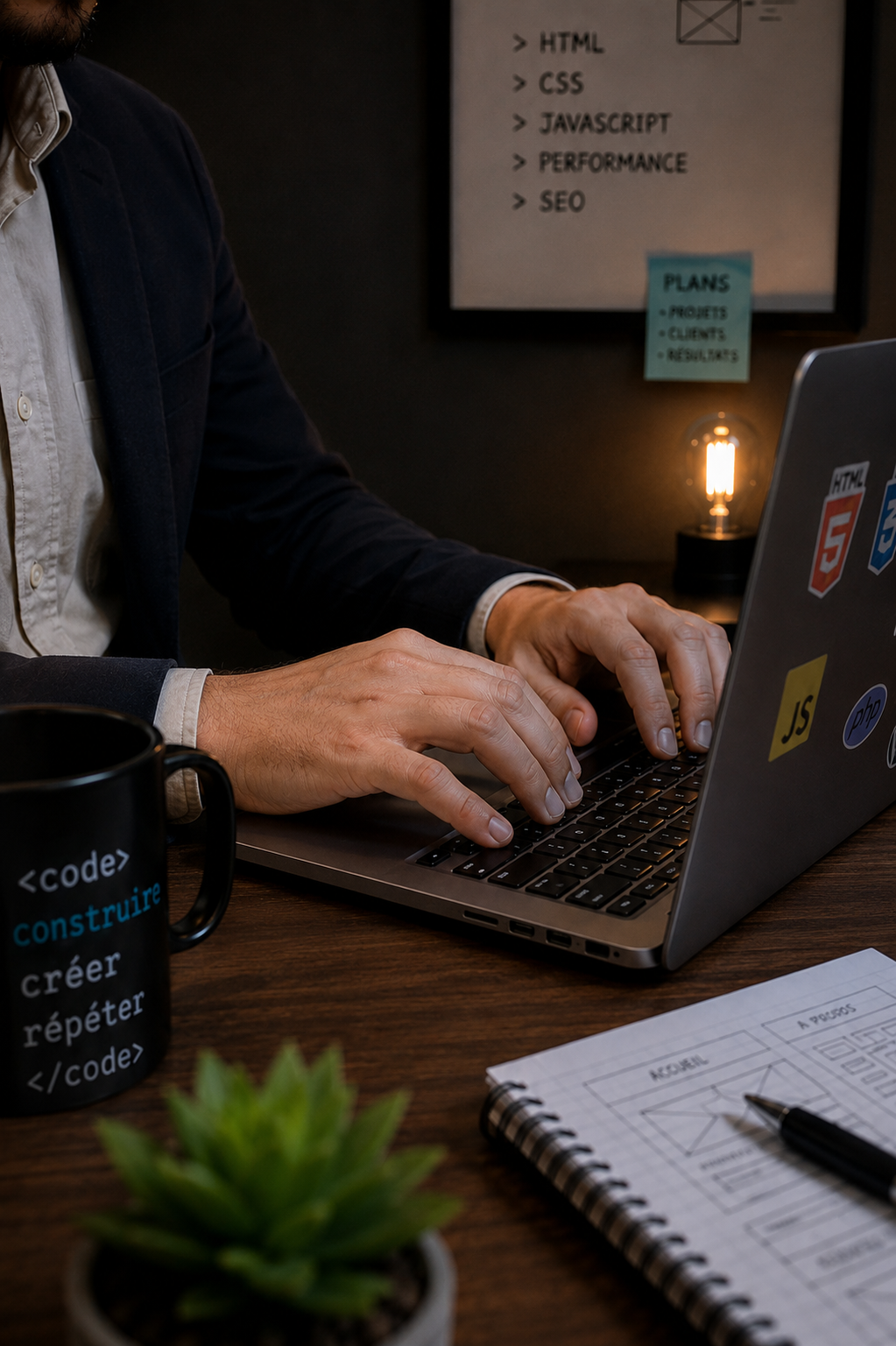 Développement du site — code écrit à la main