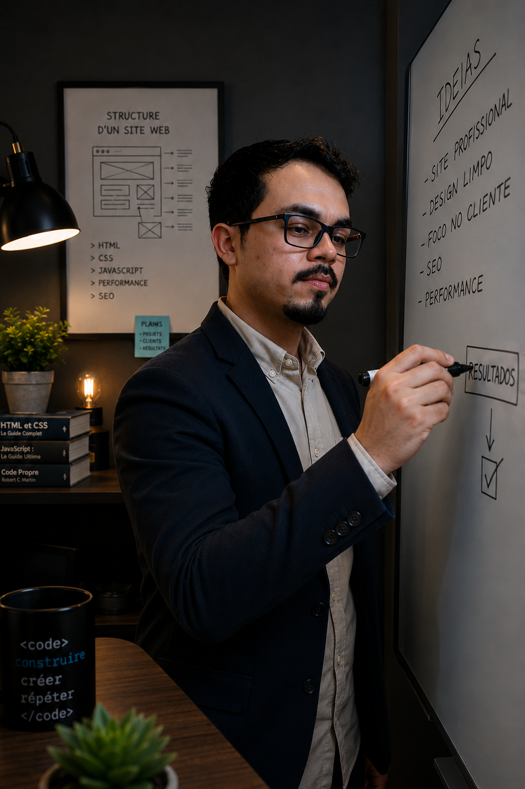 Pablo Ribeiro planifiant la structure d'un site au tableau